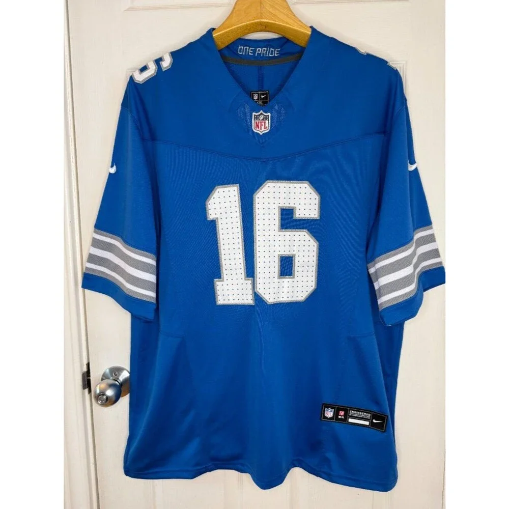 Jared Goff Detroit Lions #16 Nike Vapor FUSE Jersey Blue Gray White Size XXL